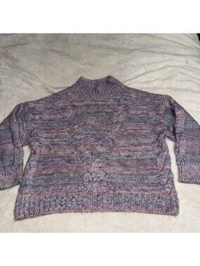 Maeve Anthropologie Womens Large Purple Cable Knit Mock Neck Sweater Marled